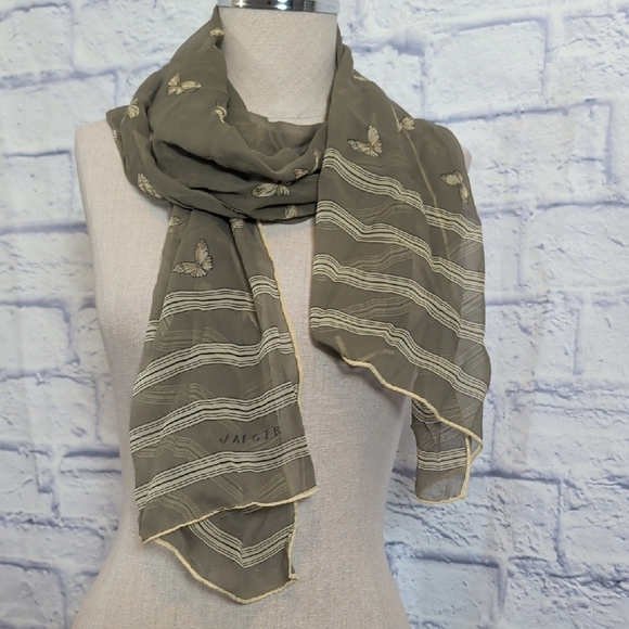 jaeger Accessories - Jaeger Vintage Olive Green Butterfly Scarf
